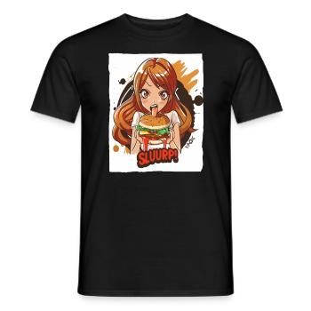 Anime girl loves big burgers - Men's T-Shirt - black - Front - AI Model Male 178 light (178cm)