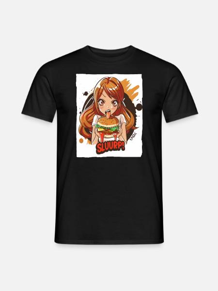 Anime-Mädchen liebt große Burger - Männer T-Shirt - Schwarz