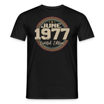 Born in June 1977 Birthday 11977 June 1977 June - Men's T-Shirt - black - Front - AI Model Male 178 light (178cm)
