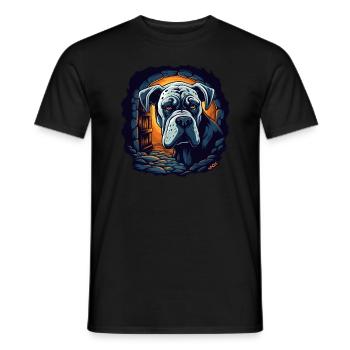 Large dog in the house - Men's T-Shirt - black - Front - AI Model Male 178 light (178cm)