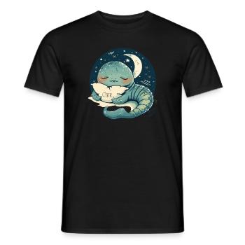 Sleepy worm with a pillow and the moon - Men's T-Shirt - black - Front - AI Model Male 178 light (178cm)