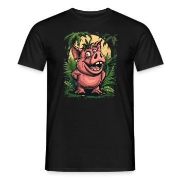 Funny Happy Jungle Forest Pig - Men's T-Shirt - black - Front - AI Model Male 178 light (178cm)