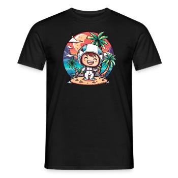 Little cute astronaut on an island - Men's T-Shirt - black - Front - AI Model Male 178 light (178cm)