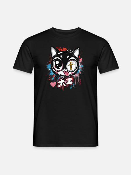 The crazy, funny, weird cartoon cat - Men's T-Shirt - black