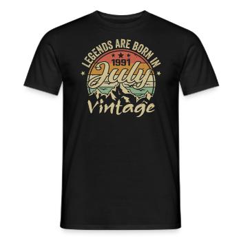 Vintage Juillet 1991 Anniversaire Juillet 1991 - T-shirt homme - noir - Devant - AI Model Male 178 light (178cm)