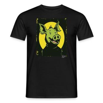 Funny, Happy, Weird Cartoon Pig - Men's T-Shirt - black - Front - AI Model Male 178 light (178cm)