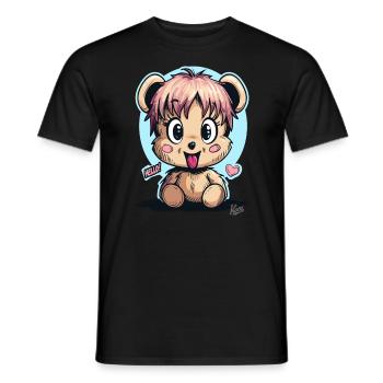 Niedlicher und Lustiger Kuschelbär: Hallo - Männer T-Shirt - Schwarz - Vorne - AI Model Male 178 light (178cm)