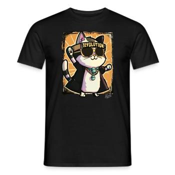 Cool Rocker Cat Revolution - Men's T-Shirt - black - Front - AI Model Male 178 light (178cm)