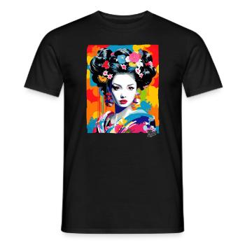 Fantastic Colorful Japanese Geisha - Men's T-Shirt - black - Front - AI Model Male 178 light (178cm)