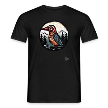Woodcut Nature: Trees and a Bird - Men's T-Shirt - black - Front - AI Model Male 178 light (178cm)