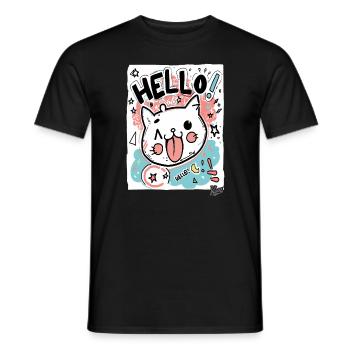 Mignon petit chat blanc dit bonjour - T-shirt homme - noir - Devant - AI Model Male 178 light (178cm)