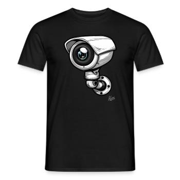 Cartoon Security Camera: Always in view cameras - Men's T-Shirt - black - Front - AI Model Male 178 light (178cm)