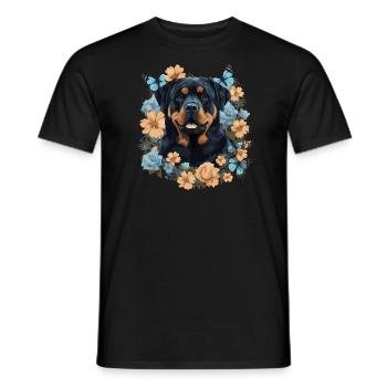 Chien rottweiler avec des fleurs - T-shirt homme - noir - Devant - AI Model Male 178 light (178cm)
