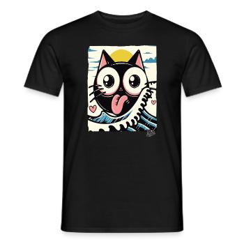 Vagues japonaises aimant chat noir - T-shirt homme - noir - Devant - AI Model Male 178 light (178cm)