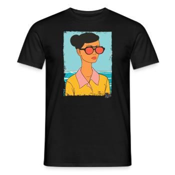 Portrait d’une femme avec des lunettes de soleil en vacances - T-shirt homme - noir - Devant - AI Model Male 178 light (178cm)