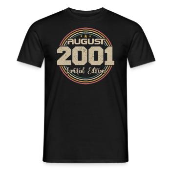 Vintage Born August 2001 Birthday Gift 2001 - Men's T-Shirt - black - Front - AI Model Male 178 light (178cm)