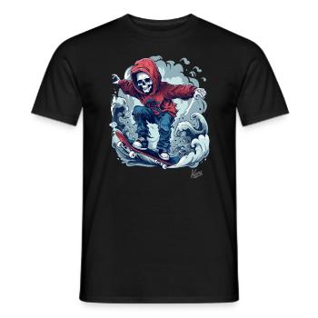 Cool skater skeleton skateboarding in the sky - Men's T-Shirt - black - Front - AI Model Male 178 light (178cm)