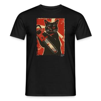 Vintage Funny Cat with Chainsaw - Men's T-Shirt - black - Front - AI Model Male 178 light (178cm)