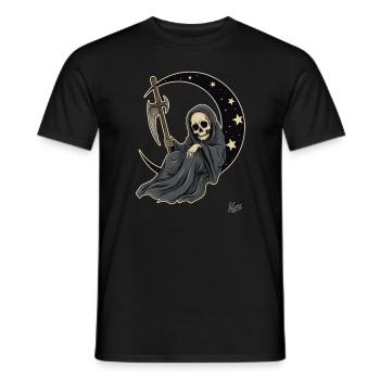Little cute Grim Reaper sleeping on the moon - Men's T-Shirt - black - Front - AI Model Male 178 light (178cm)