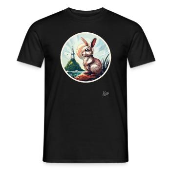 The hare at the lighthouse - Men's T-Shirt - black - Front - AI Model Male 178 light (178cm)