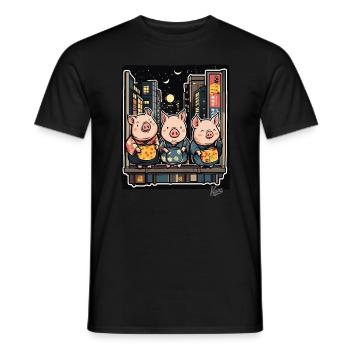 Funny pigs in Tokyo - Men's T-Shirt - black - Front - AI Model Male 178 light (178cm)