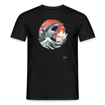 Weißer Hai auf weißen Wellen - Männer T-Shirt - Schwarz - Vorne - AI Model Male 178 light (178cm)