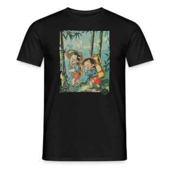 Chinese Children: Hike in the Bamboo Forest - Men's T-Shirt - black - Front - AI Model Male 178 light (178cm)