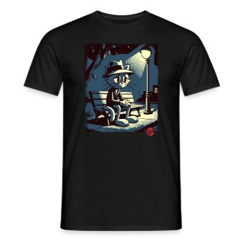 Une nuit au parc et un chat mélancolique - T-shirt homme - noir - Devant - AI Model Male 178 light (178cm)