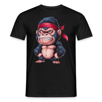 Lustiger Wütender Cartoon-Affe mit rotem Halstuch - Männer T-Shirt - Schwarz - Vorne - AI Model Male 178 light (178cm)