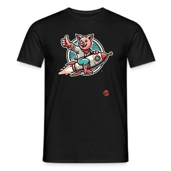 Pouce levé, un cochon sur une fusée - T-shirt homme - noir - Devant - AI Model Male 178 light (178cm)