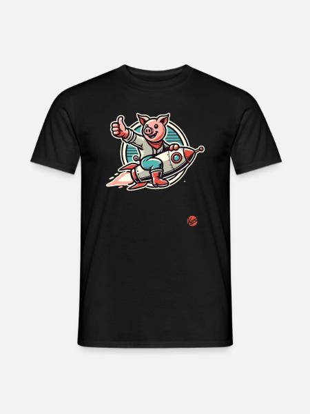 Daumen hoch, ein Schwein auf einer Rakete - Männer T-Shirt - Schwarz