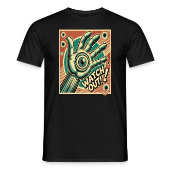 Weltraum Zombie - Retro Hand mit Auge, Achtung! - Männer T-Shirt - Schwarz - Vorne - AI Model Male 178 light (178cm)