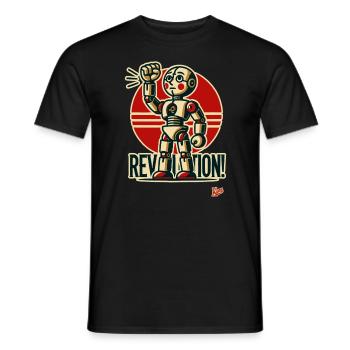 Retro robot revolution - Men's T-Shirt - black - Front - AI Model Male 178 light (178cm)