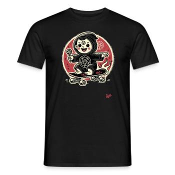 Funny parody satanic cult skateboarder - Men's T-Shirt - black - Front - AI Model Male 178 light (178cm)