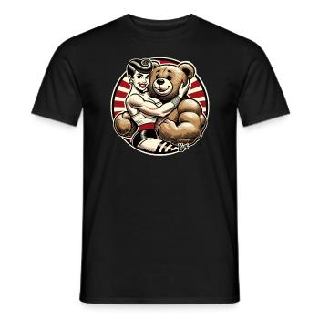 Retro beauty lady with strong stuffed animal bear - Men's T-Shirt - black - Front - AI Model Male 178 light (178cm)