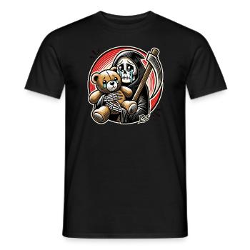 Crying Grim Reaper cuddling a stuffed animal - Men's T-Shirt - black - Front - AI Model Male 178 light (178cm)