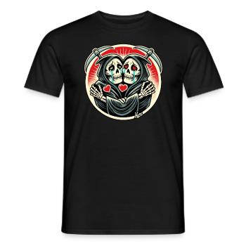Grim Reaper twins crying and hugging each other - Men's T-Shirt - black - Front - AI Model Male 178 light (178cm)