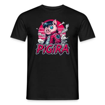 Pigira: The Japanese Cyber Punk Hero Pig - Men's T-Shirt - black - Front - AI Model Male 178 light (178cm)