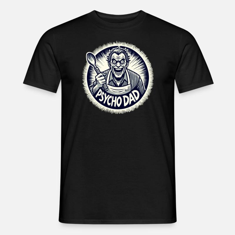 Psycho-Papa mit Kochlöffel - Männer T-Shirt - Schwarz