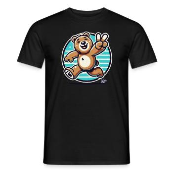 Ours courant avec clin d’œil et signe de paix - T-shirt homme - noir - Devant - AI Model Male 178 light (178cm)