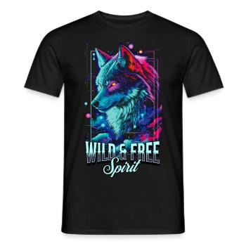 Wolf Wolfskopf Raubtier Wildnis Neon Bunt Kunst - Männer T-Shirt - Schwarz - Vorne - AI Model Male 178 light (178cm)