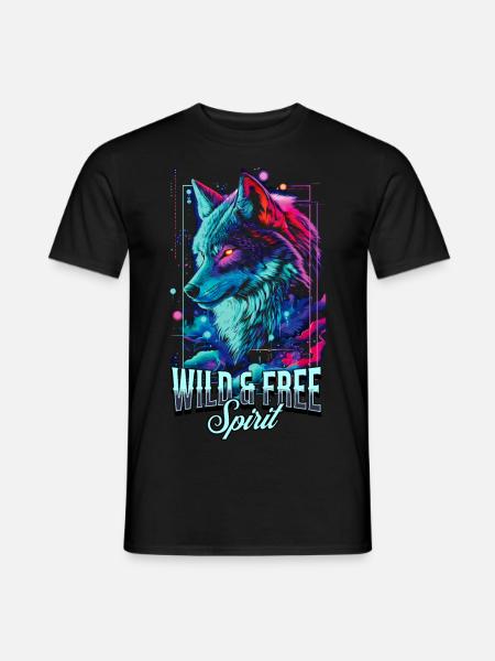 Wolf Wolf Head Predator Wilderness Neon Colorful Art - Men's T-Shirt - black