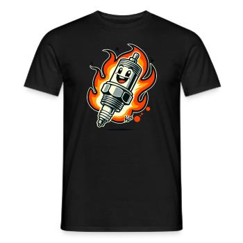 Fröhliche Zündkerze in Flammen - Männer T-Shirt - Schwarz - Vorne - AI Model Male 178 light (178cm)