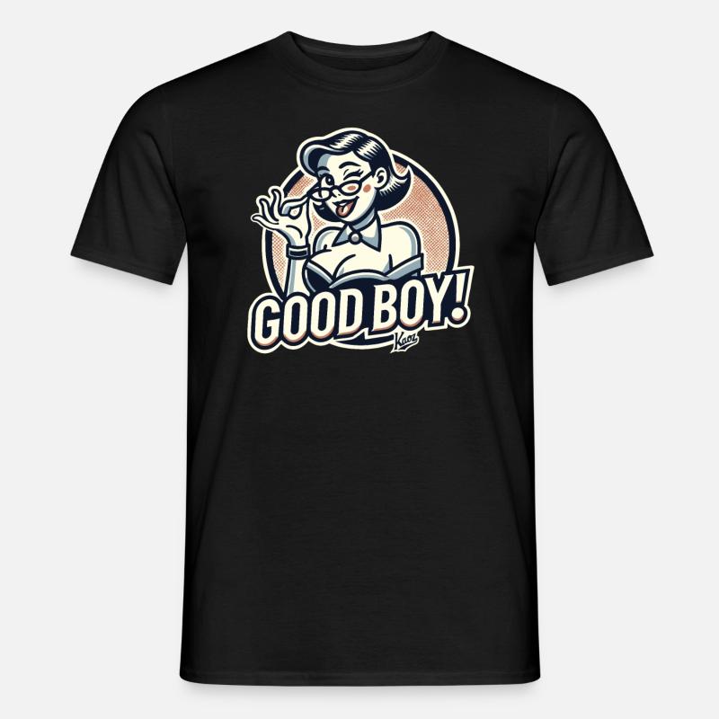 Schöne strenge Nerd-Dame: Braver Junge! - Männer T-Shirt - Schwarz