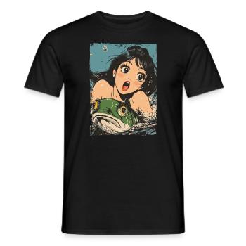 Cartoon Meerjungfrau und grüner Fisch - Männer T-Shirt - Schwarz - Vorne - AI Model Male 178 light (178cm)