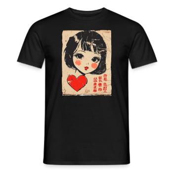Cute cartoon girl with heart - Men's T-Shirt - black - Front - AI Model Male 178 light (178cm)