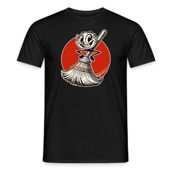 Cheerful Retro Cardboard Broom - Men's T-Shirt - black - Front - AI Model Male 178 light (178cm)