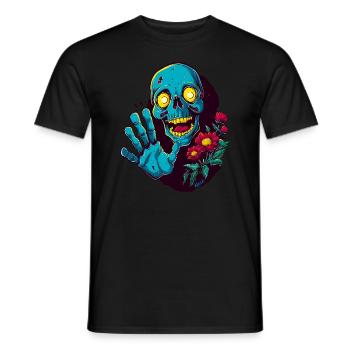 Drôle de crâne avec des fleurs salue : Bonjour ! - T-shirt homme - noir - Devant - AI Model Male 178 light (178cm)