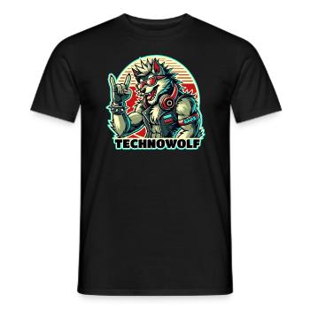 Techno-Wolf: Elektronische Musik Beats - Männer T-Shirt - Schwarz - Vorne - AI Model Male 178 light (178cm)