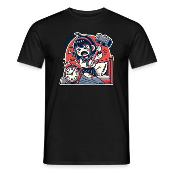 Müdes Mädchen mit Hammer und ein Wecker - Männer T-Shirt - Schwarz - Vorne - AI Model Male 178 light (178cm)